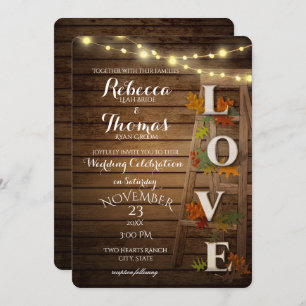Autumn Ladder and Leaves Love Wedding Invitation
