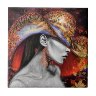 Autumn Lady Ceramic Tile - Painting Art