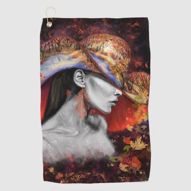 Autumn Lady Golf Towel - Painting Art (Front)