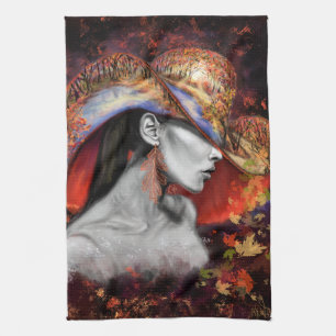 Autumn Lady Kitchen Towel - Painting Art