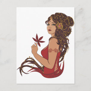 Autumn lady postcard