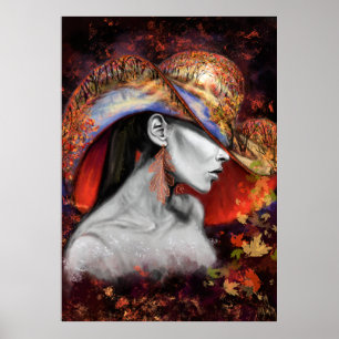 Autumn Lady Poster Print - Painting Art