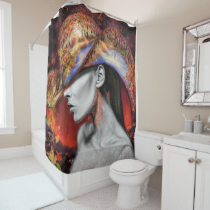 Autumn Lady Shower Curtain Painting Modern Woman