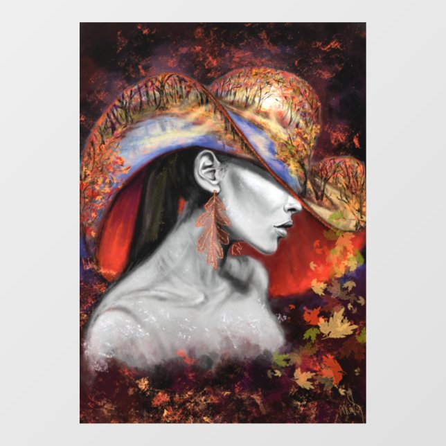 Autumn Lady Window Cling - Painting Art (Sheet)