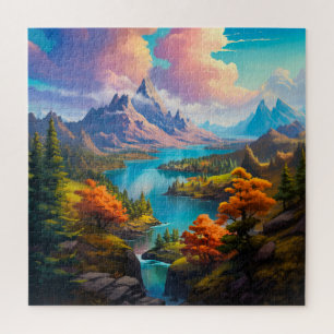 Autumn Lake - Four Seasons Illustration Jigsaw Puzzle