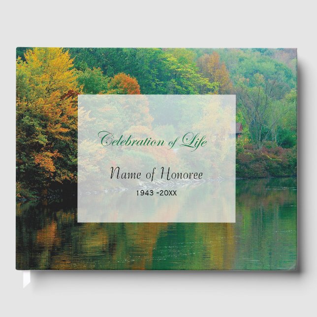 Autumn Lake Scene Celebration of Life Memorial Guest Book (Front)