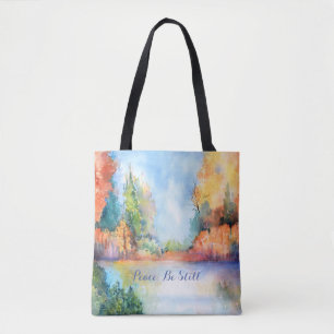 Autumn Lake Scene Inspirational Tote Bag