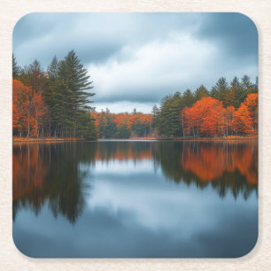 Autumn Lake Square Paper Coaster