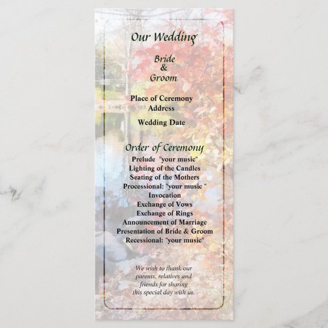 Autumn Lake Wedding Program Programme (Front)