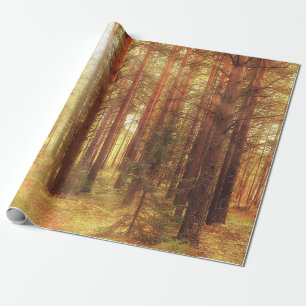 autumn landscape background, sun rays in the fores wrapping paper