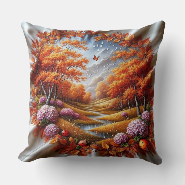 Autumn Landscape Decorated with Hydrangeas Cushion (Front)