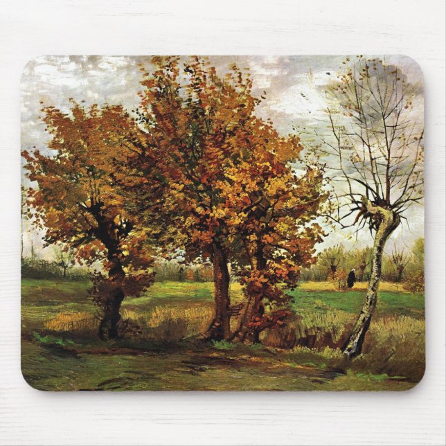Autumn Landscape Four Trees Van Gogh Fine Art Mouse Mat (Front)