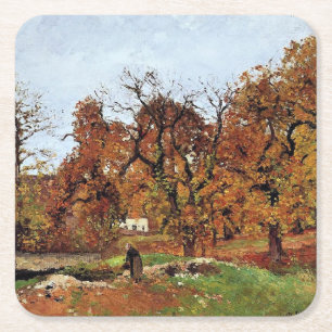Autumn Landscape, Near Pontoise, Square Paper Coaster