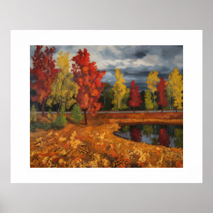 Autumn Landscape Oil Painting on Canvas – Vibrant Poster