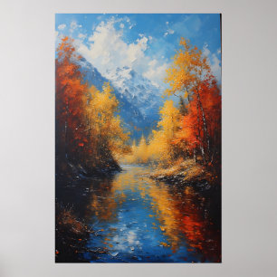 Autumn Landscape River Mountains Poster