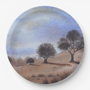 Autumn landscape scenic tree painting  paper plate