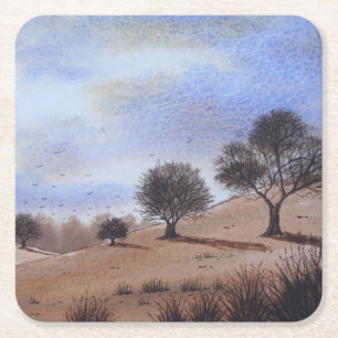Autumn landscape scenic tree painting  square paper coaster