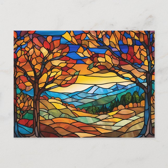Autumn Landscape Stained Glass Illustration  Postcard (Front)
