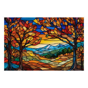 Autumn Landscape Stained Glass Illustration  Poster