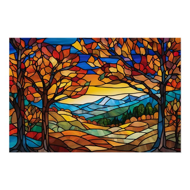 Autumn Landscape Stained Glass Illustration  Poster (Front)