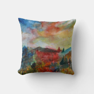 Autumn Landscape Watercolor Art  Cushion