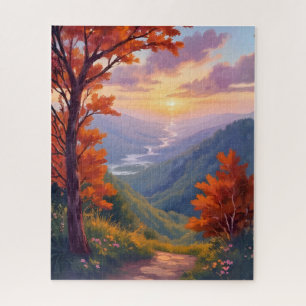 Autumn Landscape Watercolor Fall Foliage Painting Jigsaw Puzzle