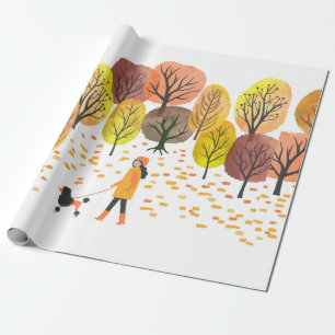 Autumn landscape. Watercolor Vintage illustration  Wrapping Paper