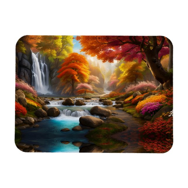 Autumn Landscape Waterfalls in the Park Magnet (Horizontal)