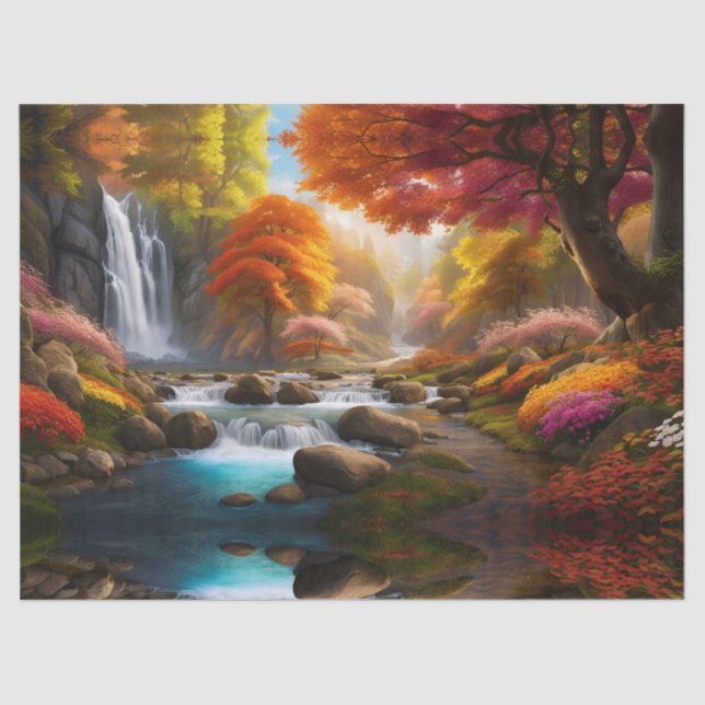 Autumn Landscape Waterfalls in the Park Tissue Paper (Front)