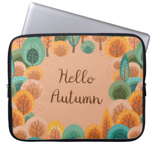 Autumn landscape with abstract flat handdrawn fore laptop sleeve
