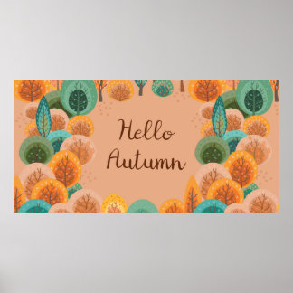 Autumn landscape with abstract flat handdrawn fore poster