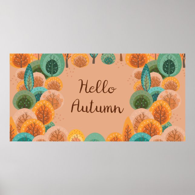 Autumn landscape with abstract flat handdrawn fore poster (Front)