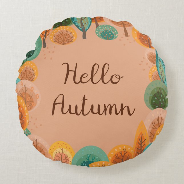 Autumn landscape with abstract flat handdrawn fore round cushion (Front)