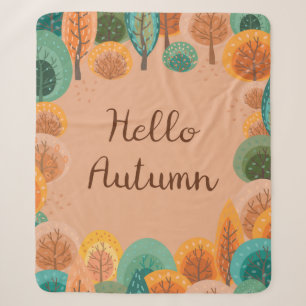 Autumn landscape with abstract flat handdrawn fore sherpa blanket