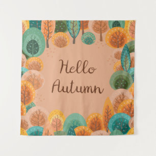 Autumn landscape with abstract flat handdrawn fore tapestry