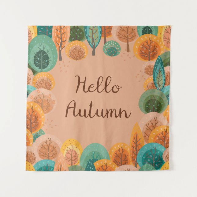 Autumn landscape with abstract flat handdrawn fore tapestry (Front)