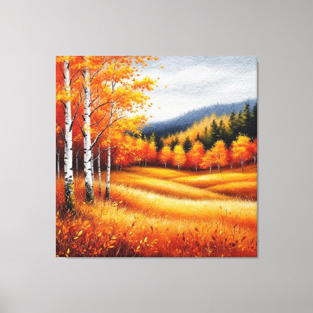 Autumn Landscape With Birch Trees Canvas Print (Front)
