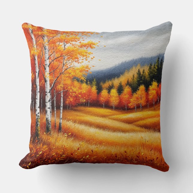 Autumn Landscape With Birch Trees Cushion (Front)