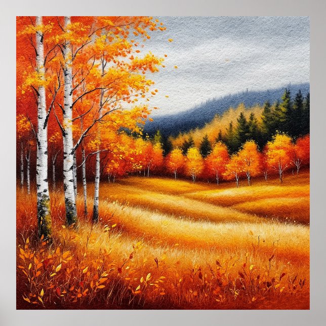 Autumn Landscape With Birch Trees Poster (Front)