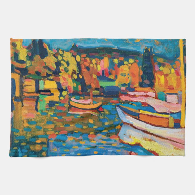 Autumn Landscape with Boats by Wassily Kandinsky. Tea Towel (Horizontal)