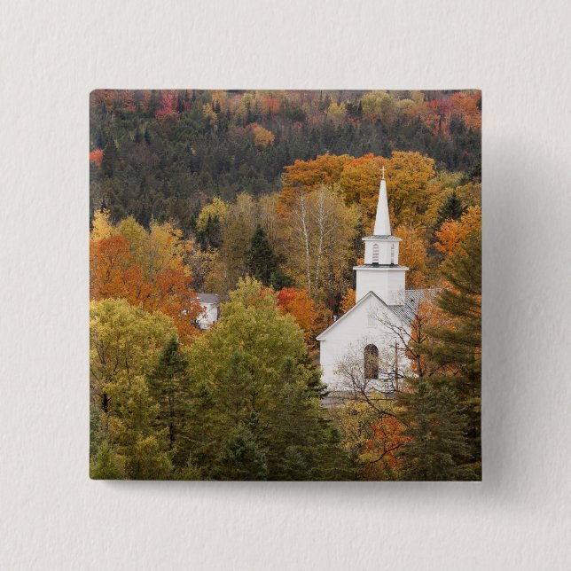 Autumn landscape with church, Vermont, USA 15 Cm Square Badge (Front)