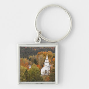 Autumn landscape with church, Vermont, USA Key Ring