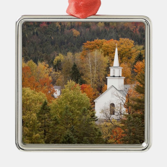 Autumn landscape with church, Vermont, USA Metal Tree Decoration (Front)
