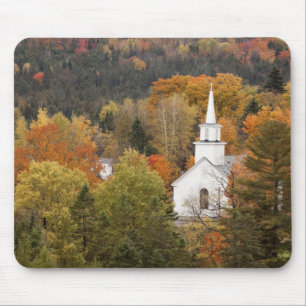 Autumn landscape with church, Vermont, USA Mouse Mat