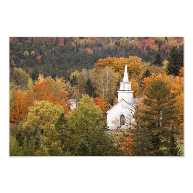 Autumn landscape with church, Vermont, USA Photo Print (Front)