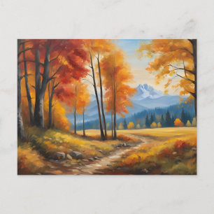 Autumn Landscape with Orange Trees and Mountains  Postcard