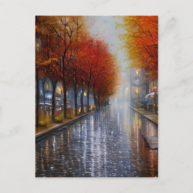 Autumn landscapes with rain and foliage have a uni postcard (Front)
