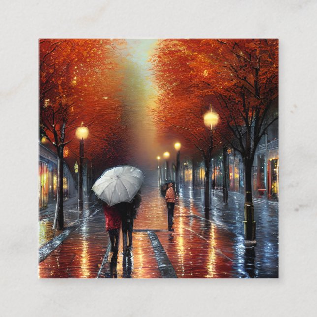 Autumn landscapes with rain and foliage have a uni square business card (Front)