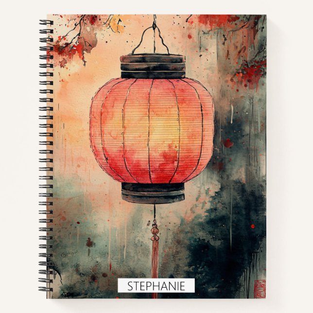 Autumn Lantern Sumi-E Watercolor Notebook (Front)
