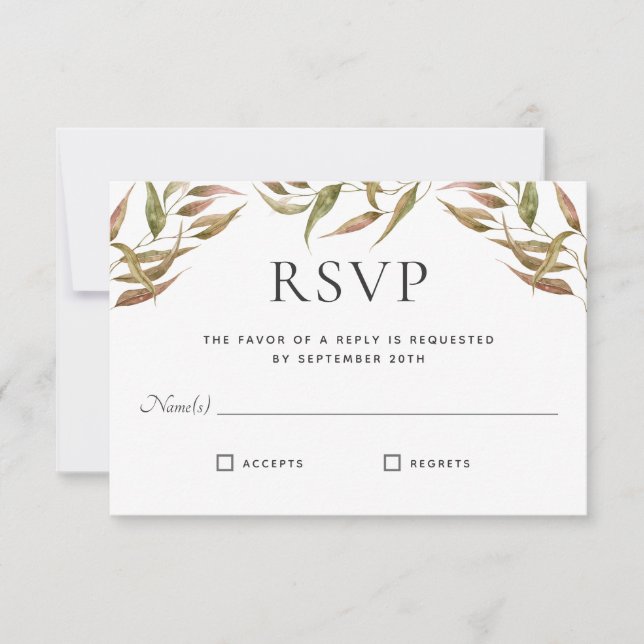 Autumn Laurel Wreath Monogram Wedding RSVP (Front)